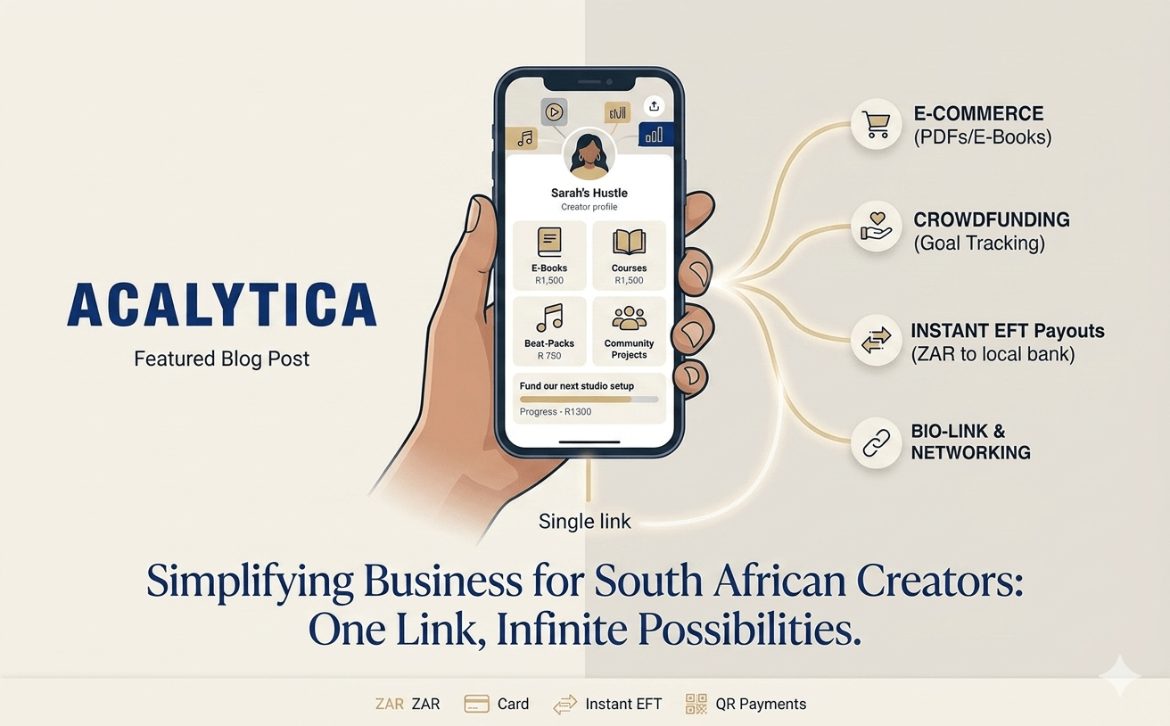Discover how Acalytica lets South African creators sell digital products and crowdfund straight to local banks in Rands, leaving global link-in-bio tools behind.