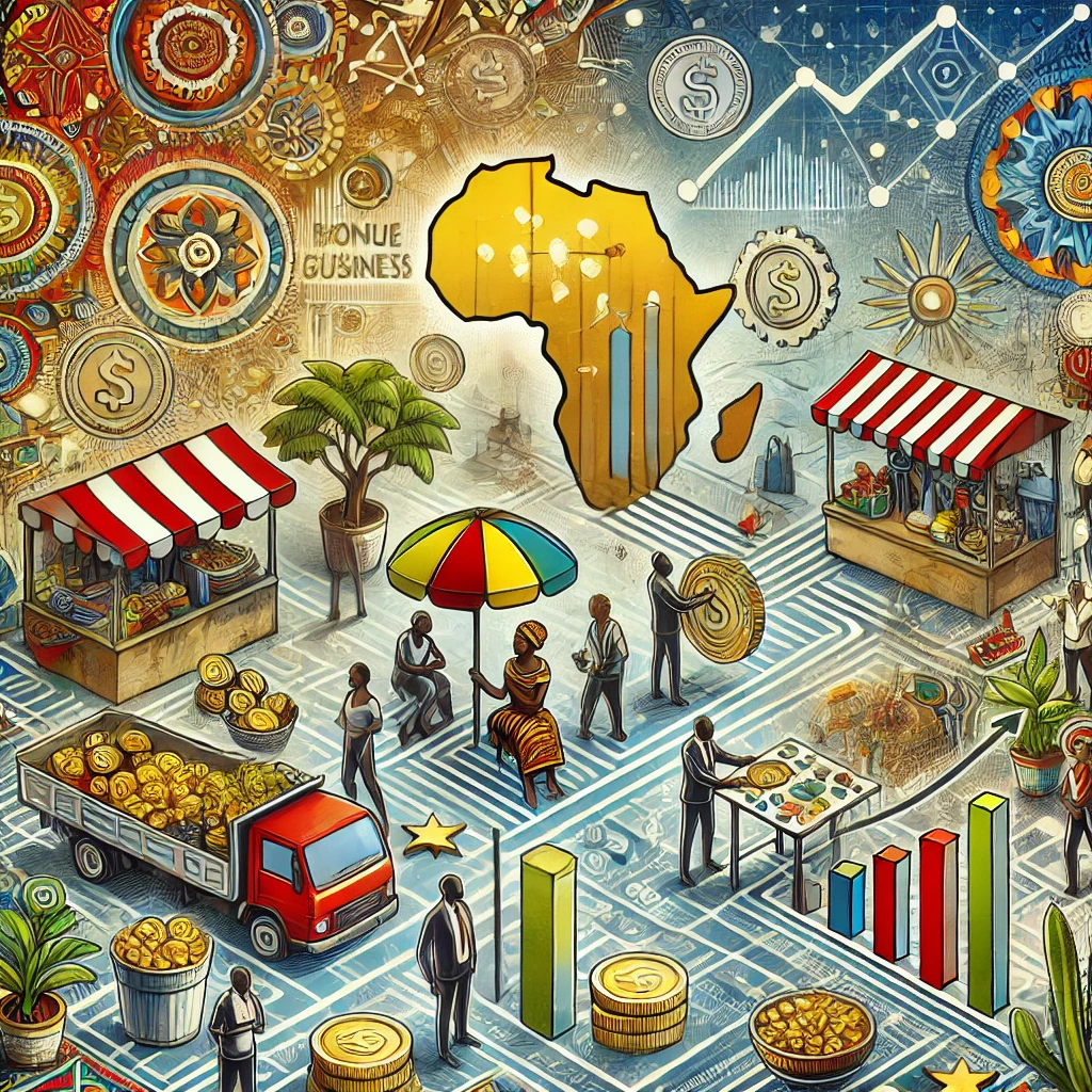visual representation of Africa's economic potential through vibrant and symbolic elements.