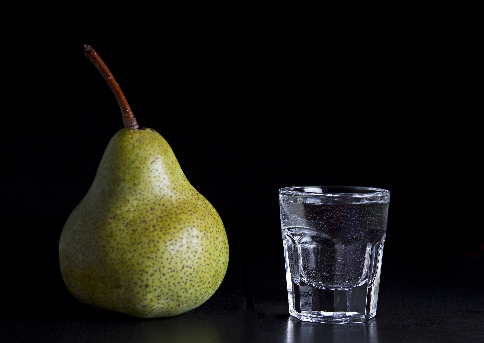 a pear and glass of water
