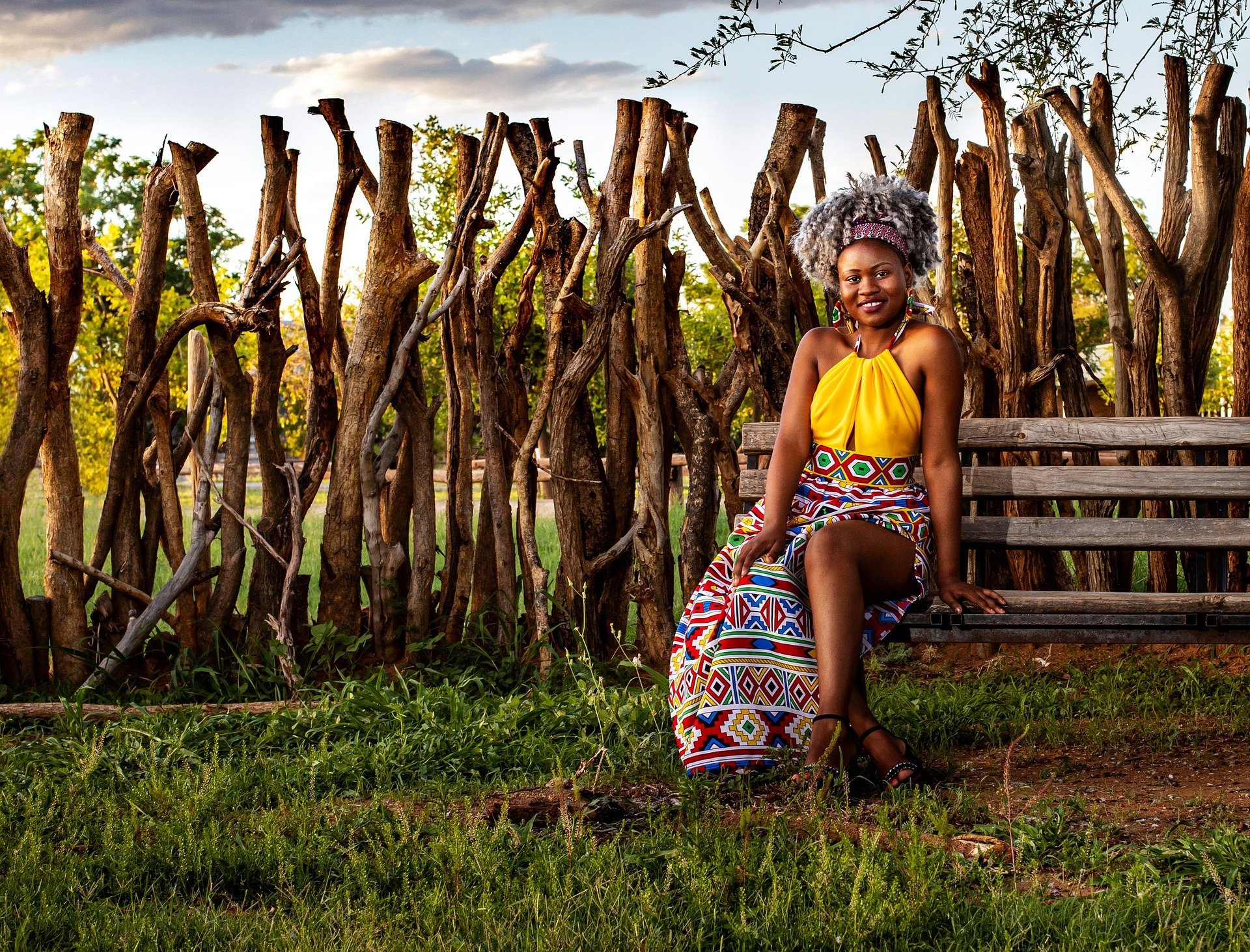 lady-woman-logs-bench