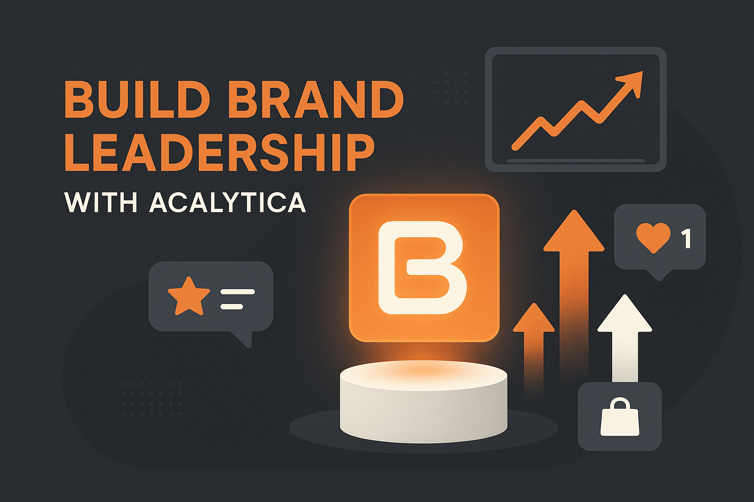 A clean, modern illustration featuring a central glowing brand logo on a pedestal (symbolising leadership).