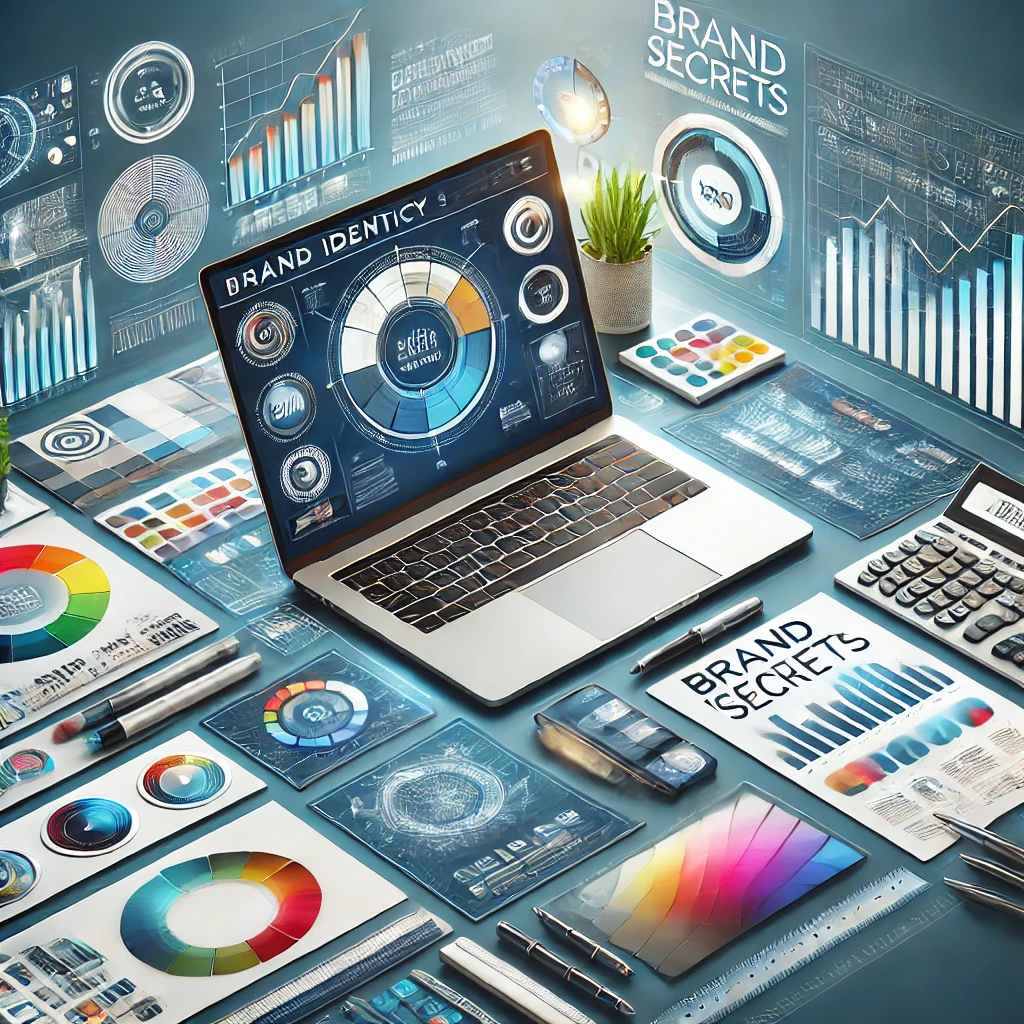 A modern and professional digital marketing concept for an article titled 'Brand Identity Secrets_ Building a Magnetic Online Presence.