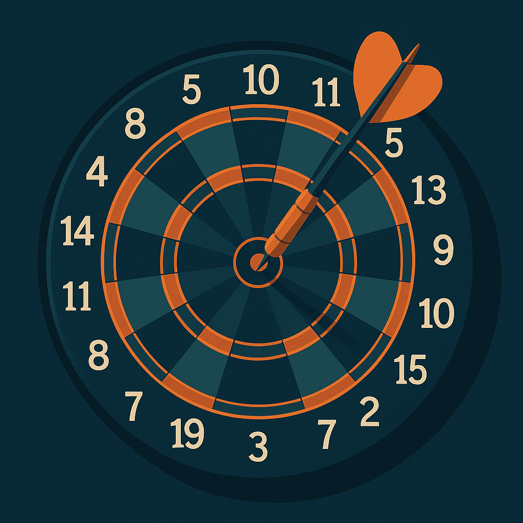 A sharp, minimalist illustration of a dartboard. Instead of hitting the bullseye, the dart is pinned neatly into the number labels on the outside rim. The bullseye (the real goal) is glowing faintly in the background, ignored.