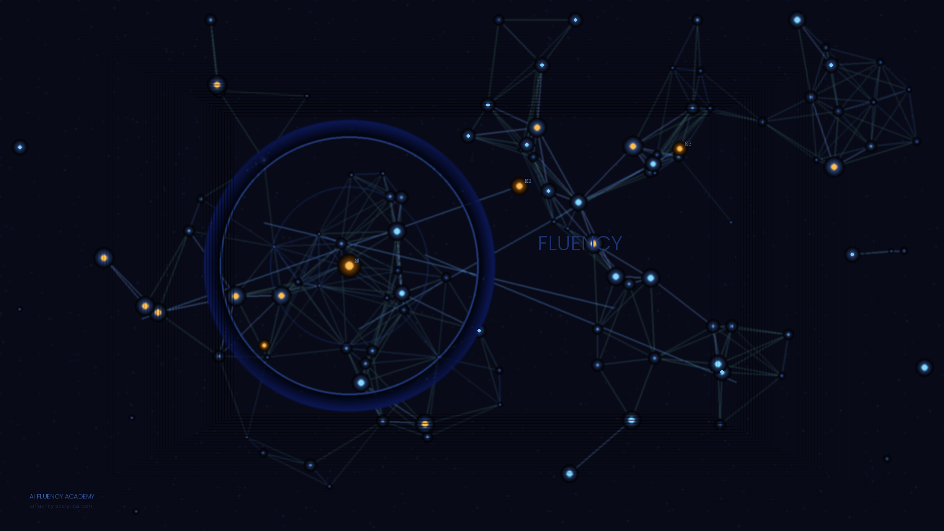 a Neural Cartography philosophy — a deep midnight-indigo field of interconnected nodes rendered like a scientific diagram of synaptic activity. Key details:  Node hierarchy: Amber cores mark the high-signal points; cyan nodes the network's active edges