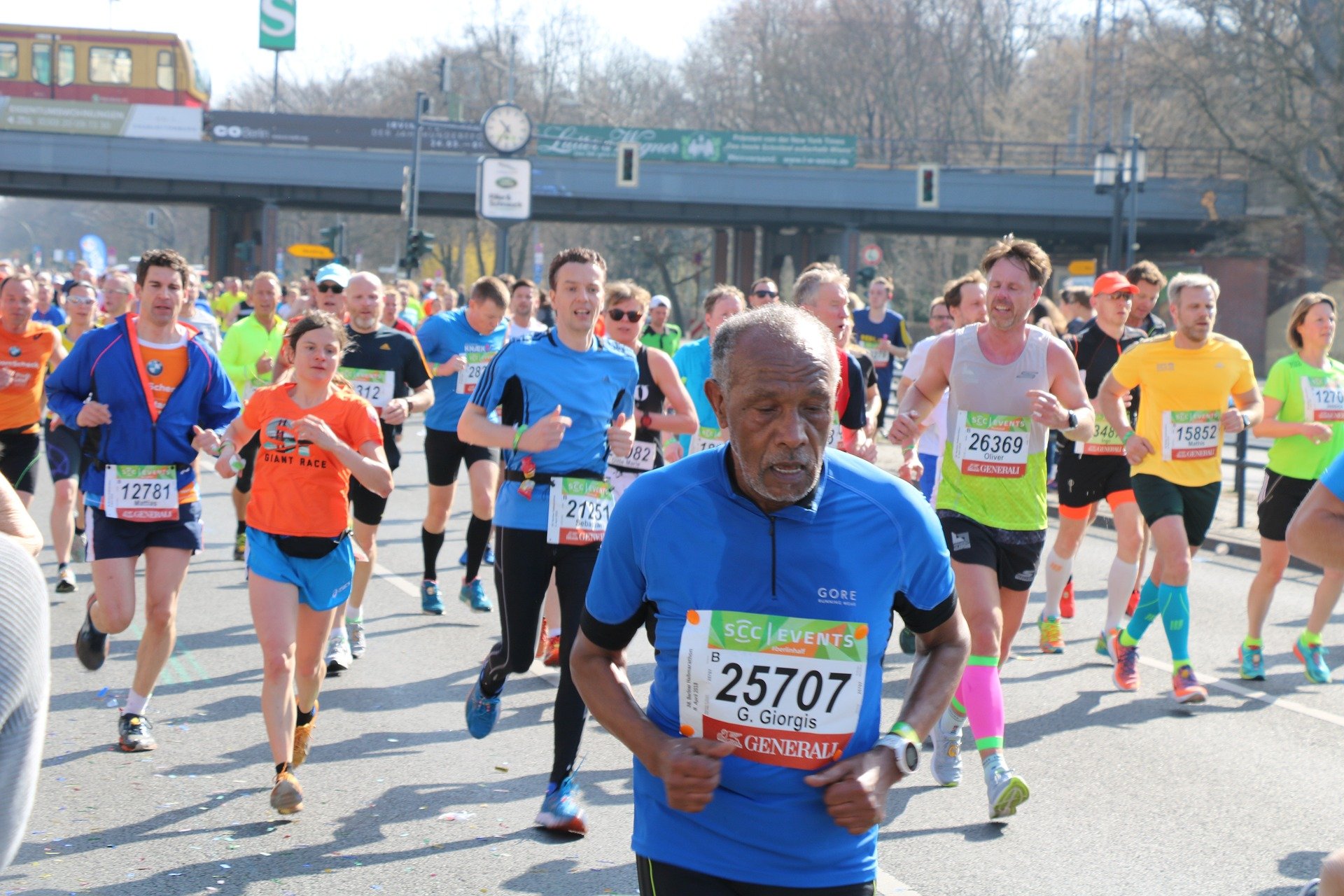 A photo of people jogging in a marathon